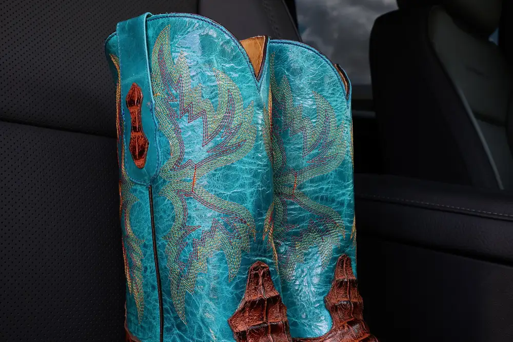 Cognac American Gator Belly Leather Boots — Square Toe