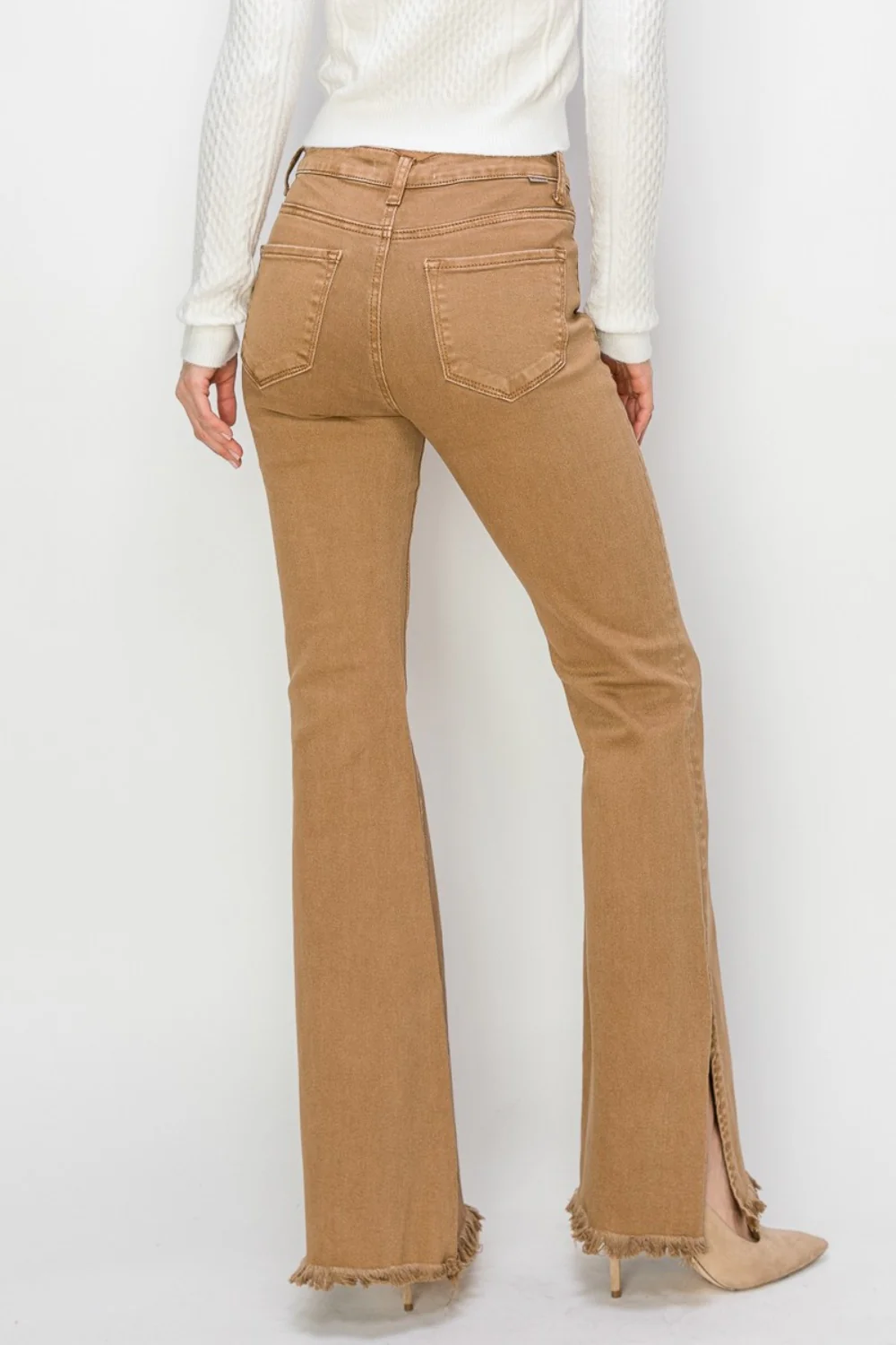 Full Size High Waist Side Slit Flare Jeans