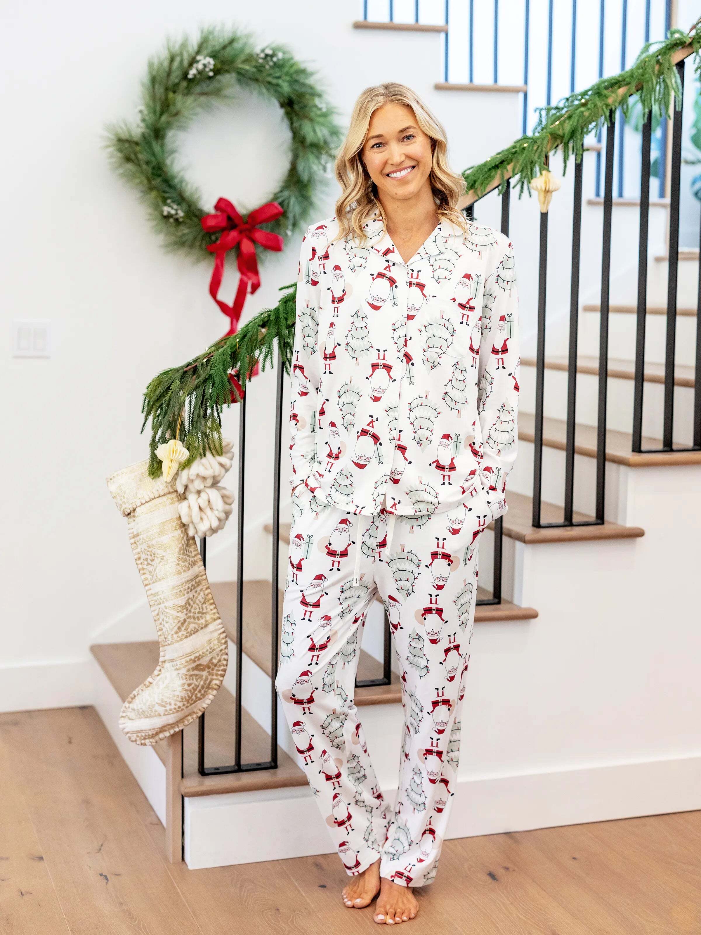 Christmas Matching Family Pajamas Set Gnome Print White PJS with Christmas Socks White