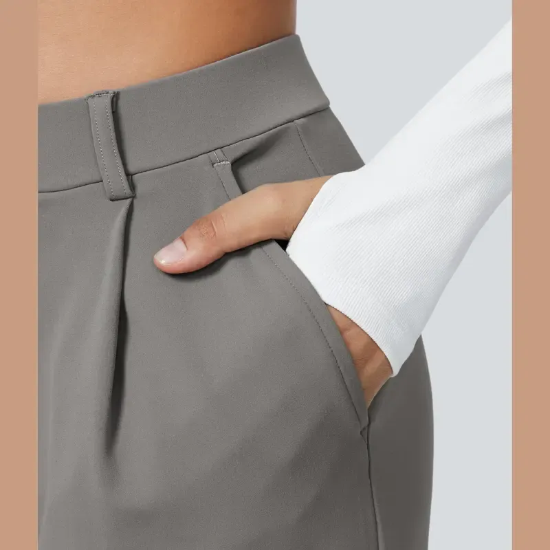 Women's Solid Color Plicated Pocket Wide Leg Pants