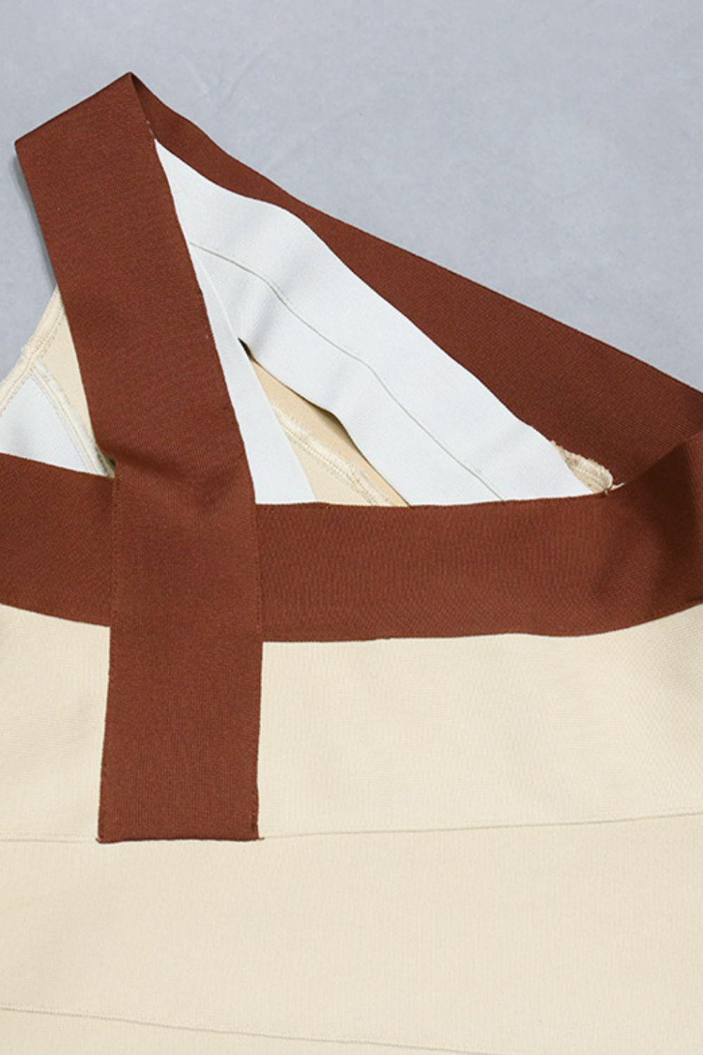 Contrast One-Shoulder Bandage Bodycon Mini Dress