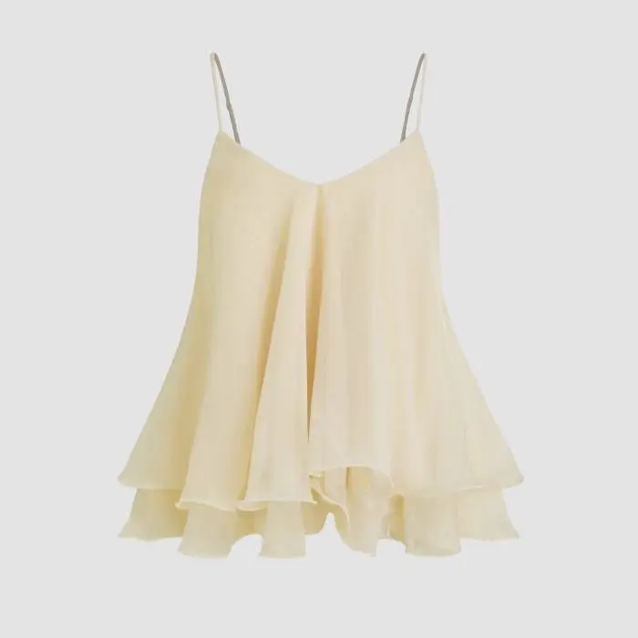 Ruffle Hem Knotted Layered Mesh Cami Top