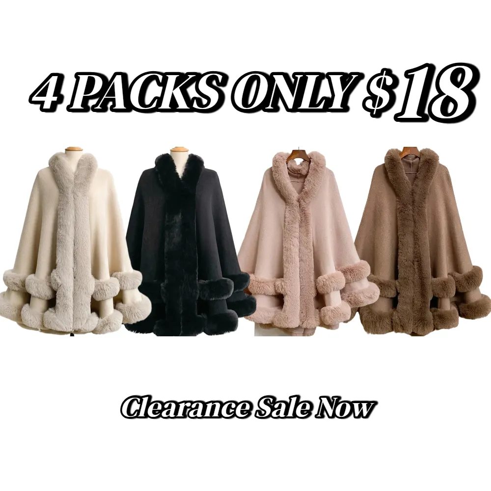 Luxury Faux Fur Hooded Cape Shawl