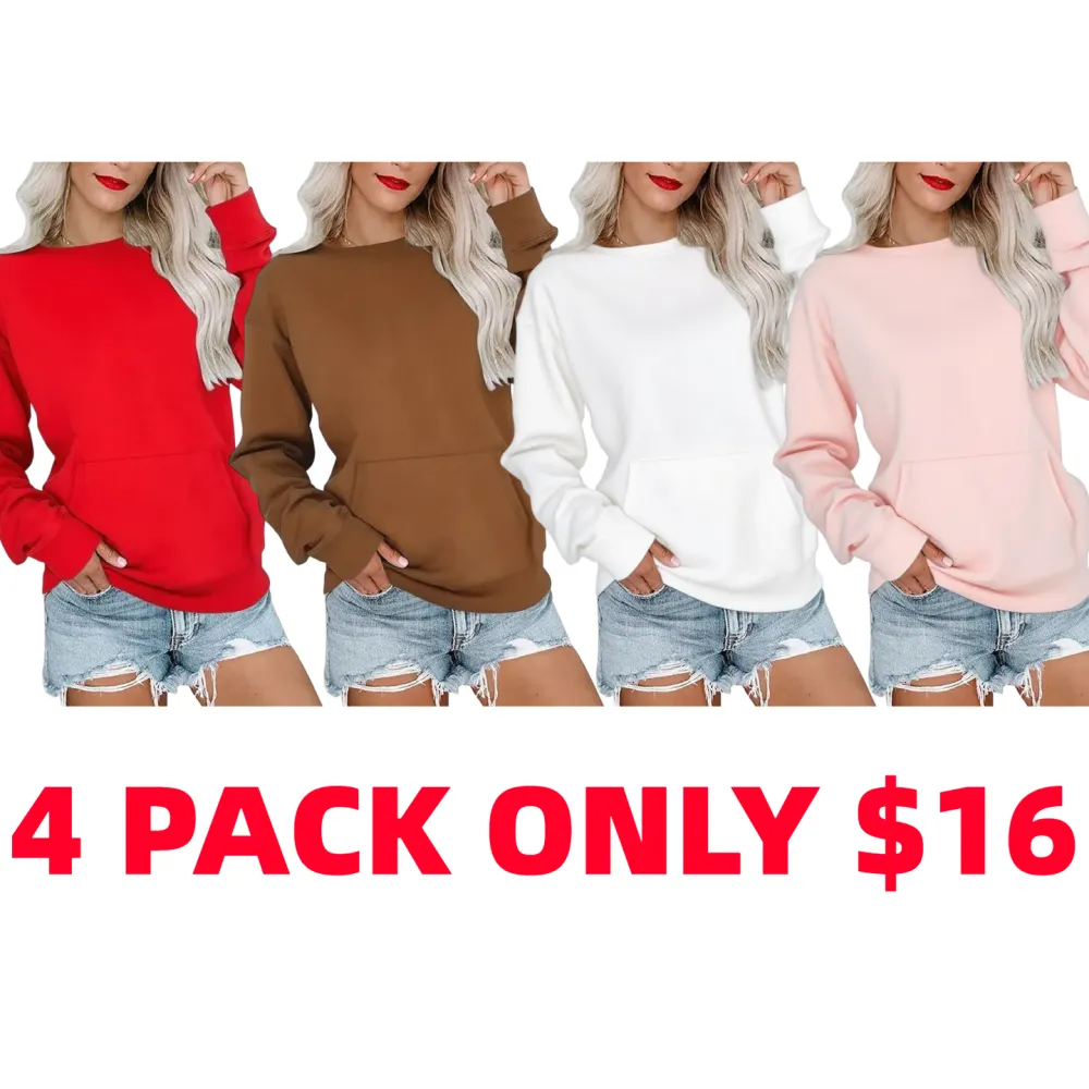 Womens Casual Long Sleeve Hoodless Crewneck Hoodie