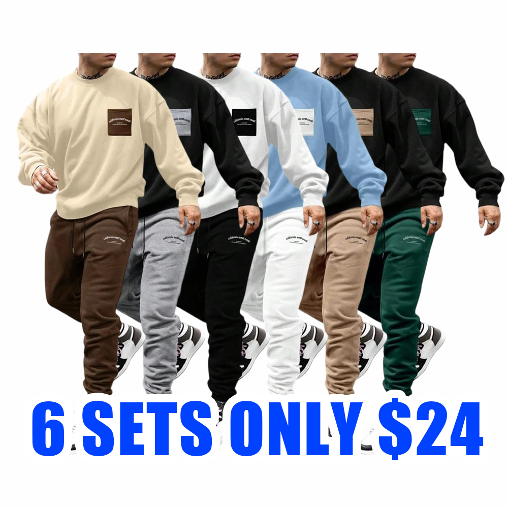 Men’s Patchwork Sweatshirt & Sweatpants Set – Casual Fall/Winter Outfit