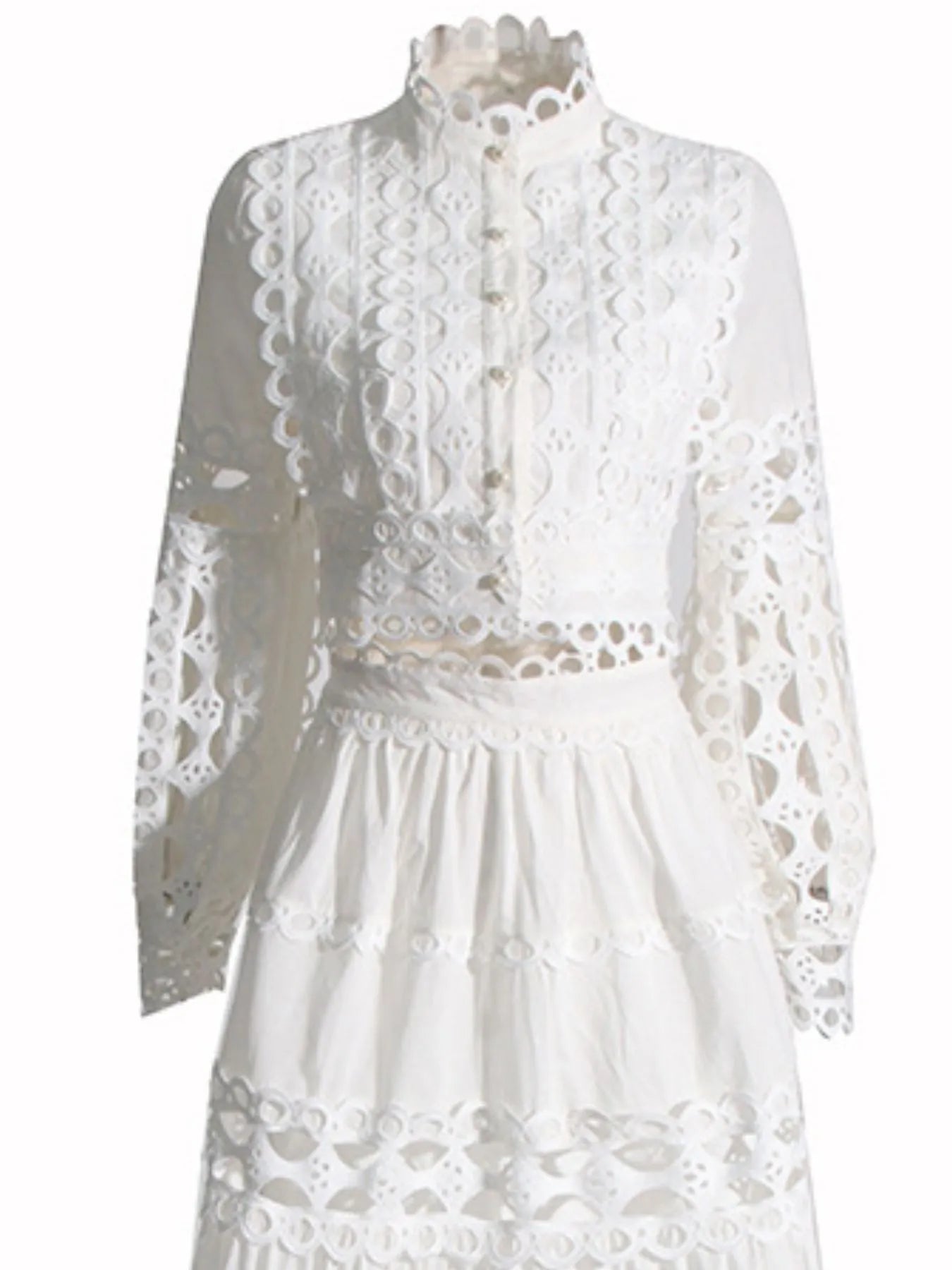 Lace Button Up Long Sleeve Top and Skirt Set