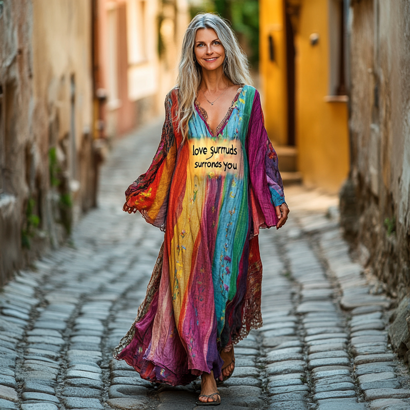 Vintage Hippie Loose Linen Dress ad4b