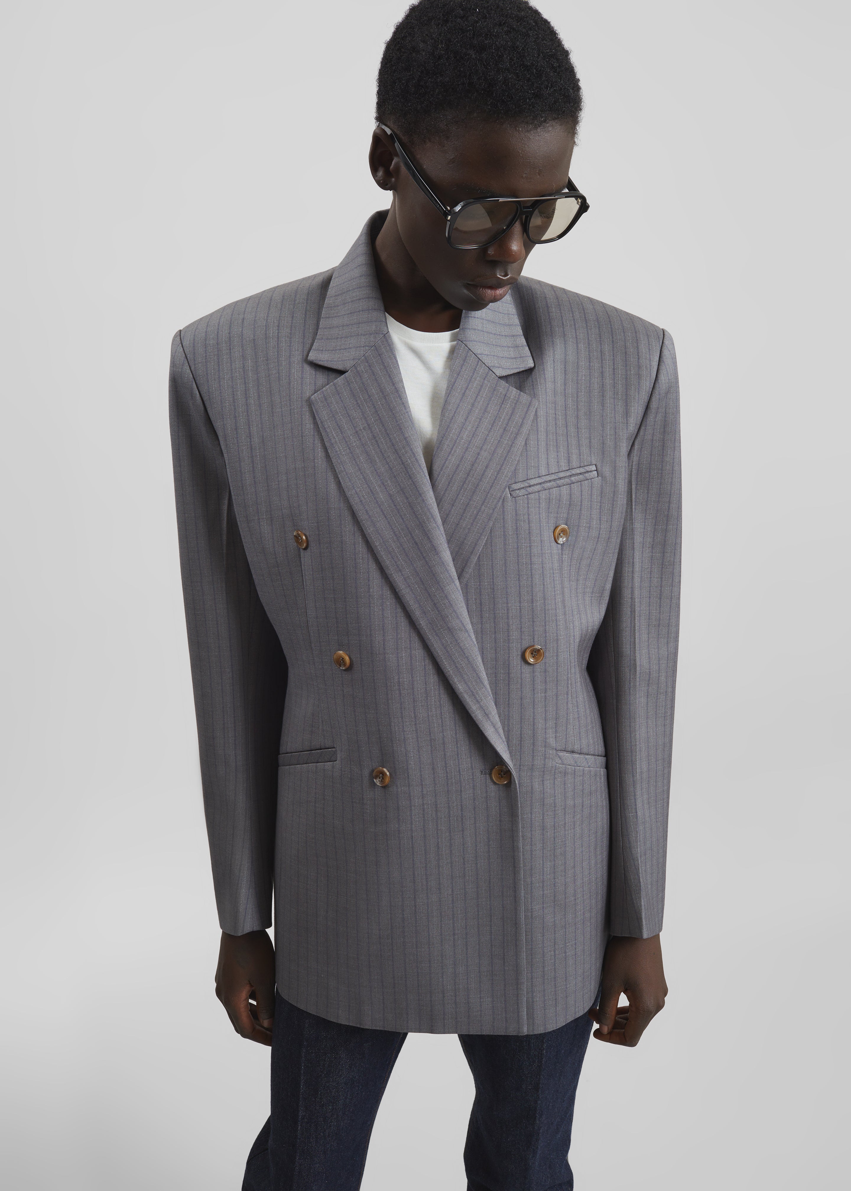 Helmond Double-Breasted Blazer - Grey Multi Stripe