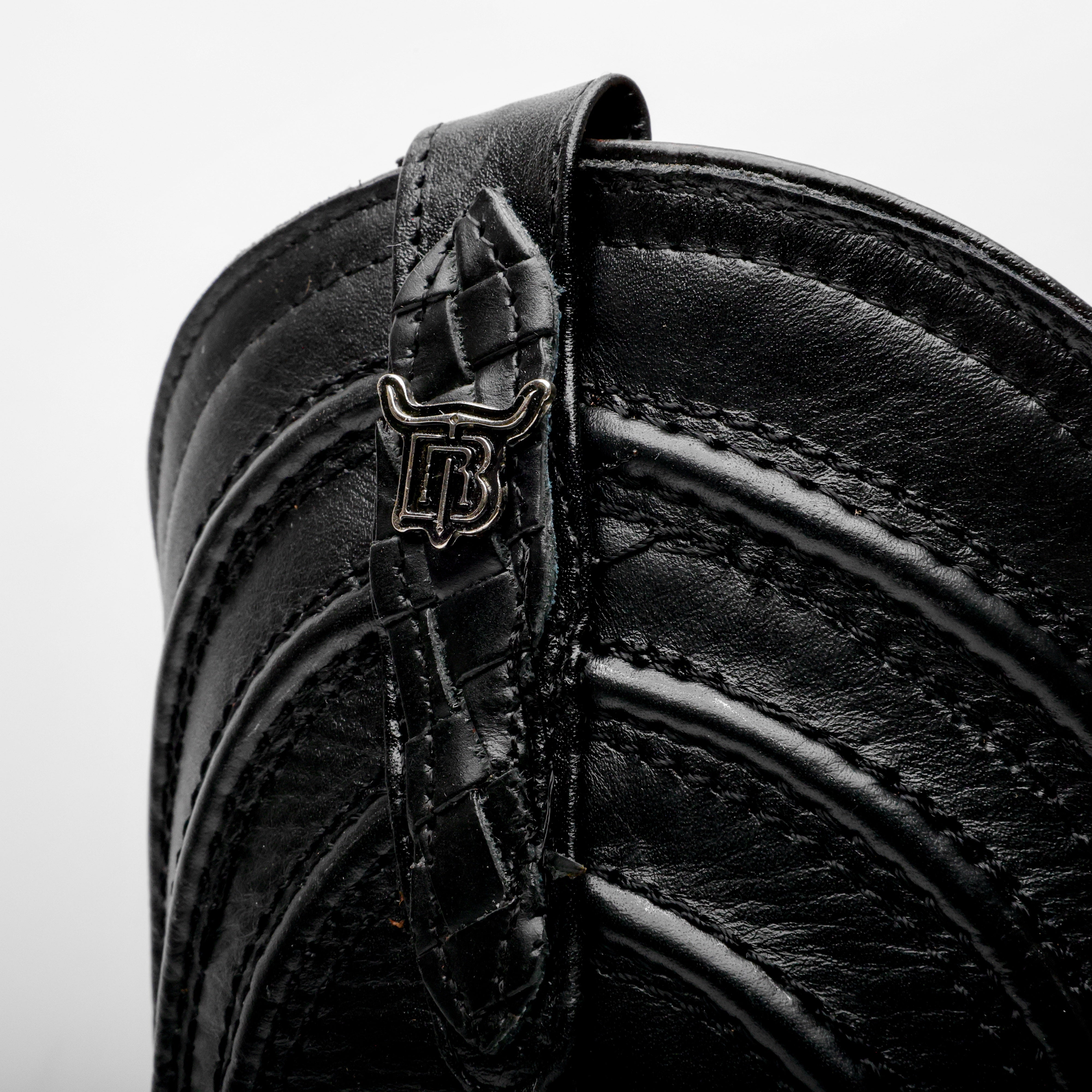 Black Basketweave Leather Boots - Square Toe