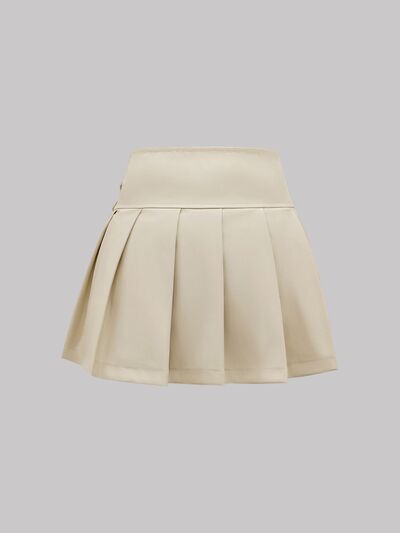 Buckle Decor Pleated Mini Skirt