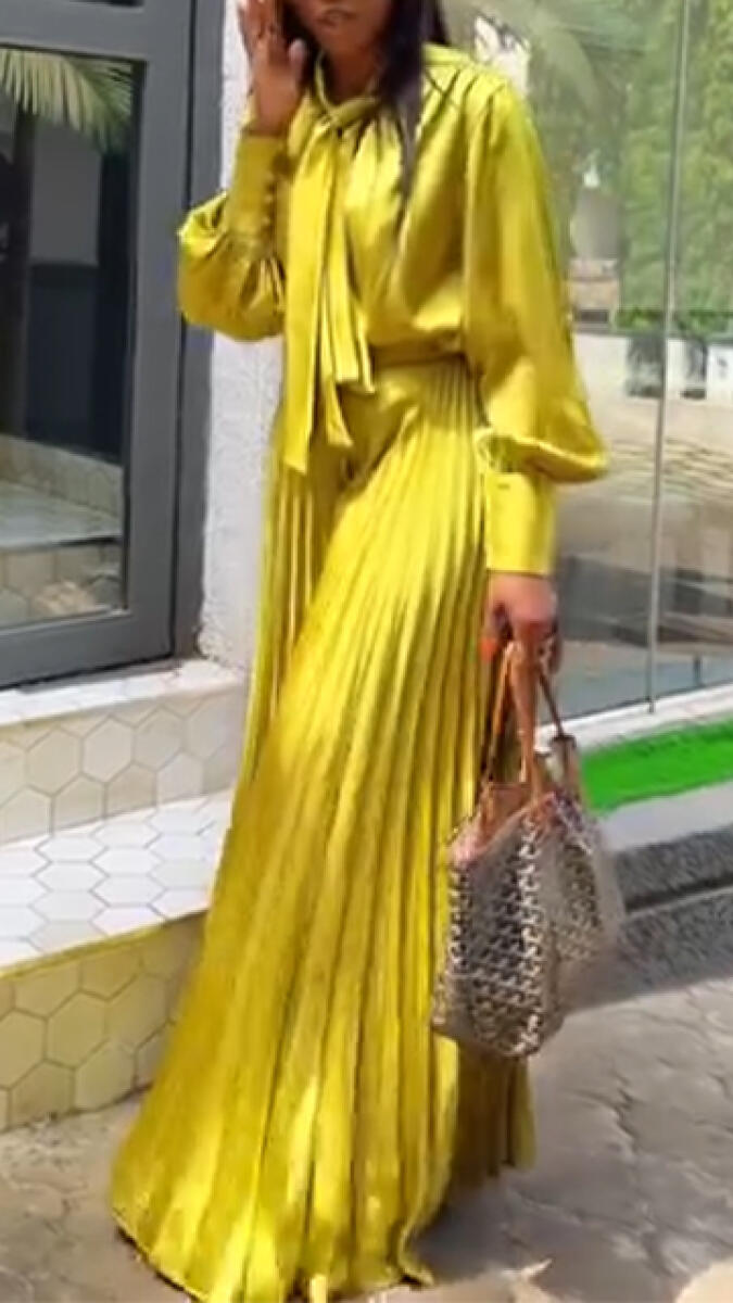 Women Round Neck Top+ Pleated Pants Shiny and Temperament Casual Suit