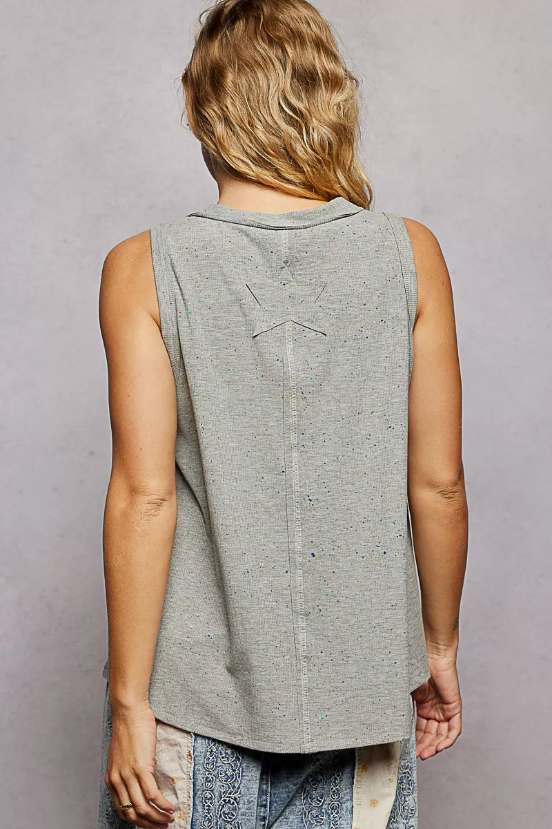 POL V-Neck Ribbed Tank with American Flag Patch and Star Back Patch