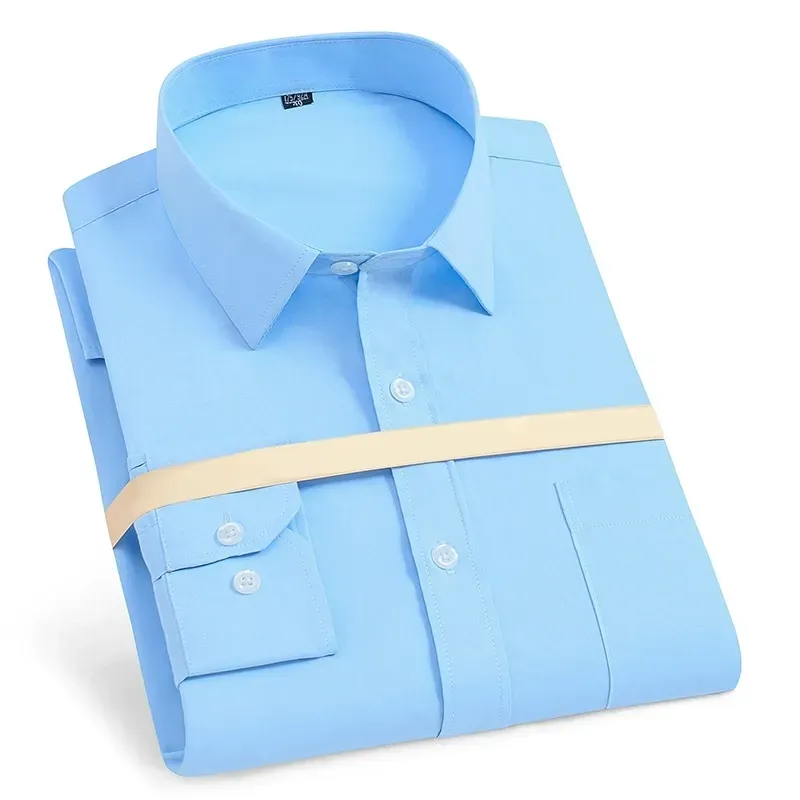 Men'S Long Sleeve Business Solid Color Cotton Breathable Shirt