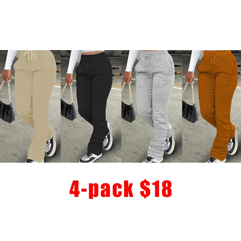 Women’s Stackable Sweatpants with Pockets – Drawstring Waist Casual Joggers for Daily Wear