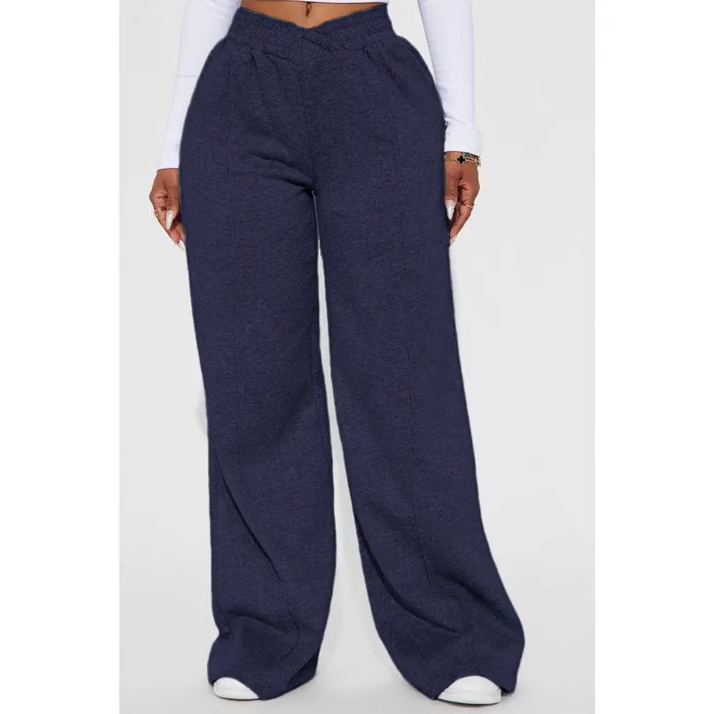 Crossover High Waisted Wide Leg Lounge Pants