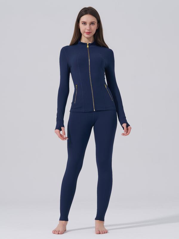 ✨ Gold Zipper Active Track Suit Set – Women’s Yoga & Lounge Wear
