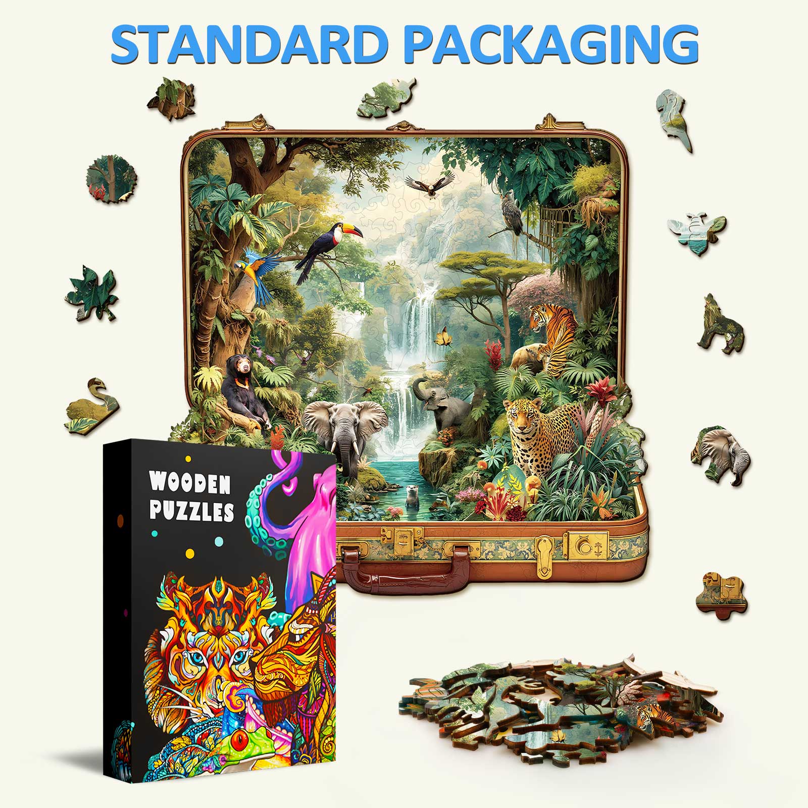 Suitcase Scenery-jungle animals Wooden Jigsaw Puzzle