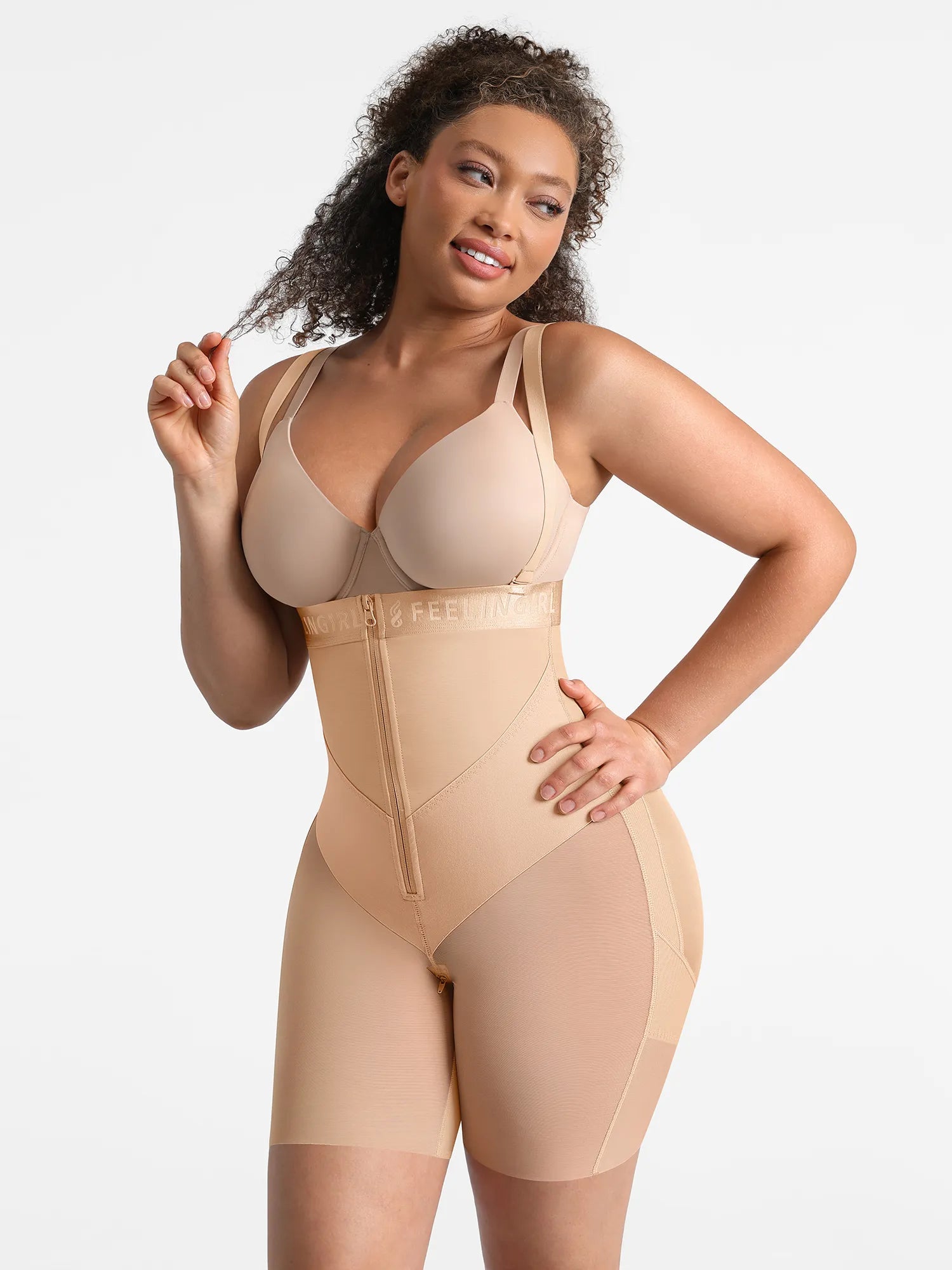 Feelingirl Wide V-neck Belt High-Waist Shaping Shorts