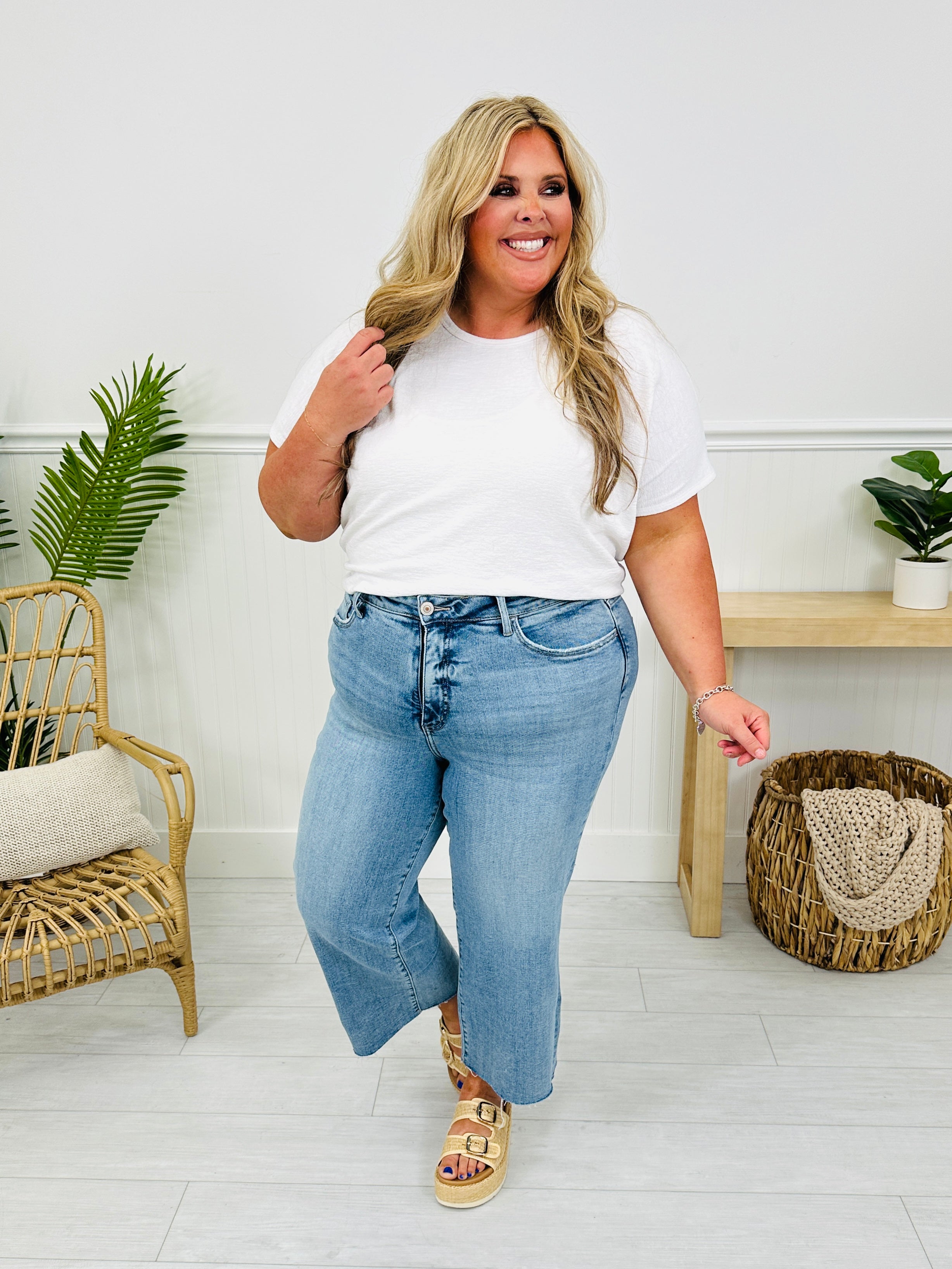 Met You In The Summer Tummy Control Wide Leg Cropped Jeans