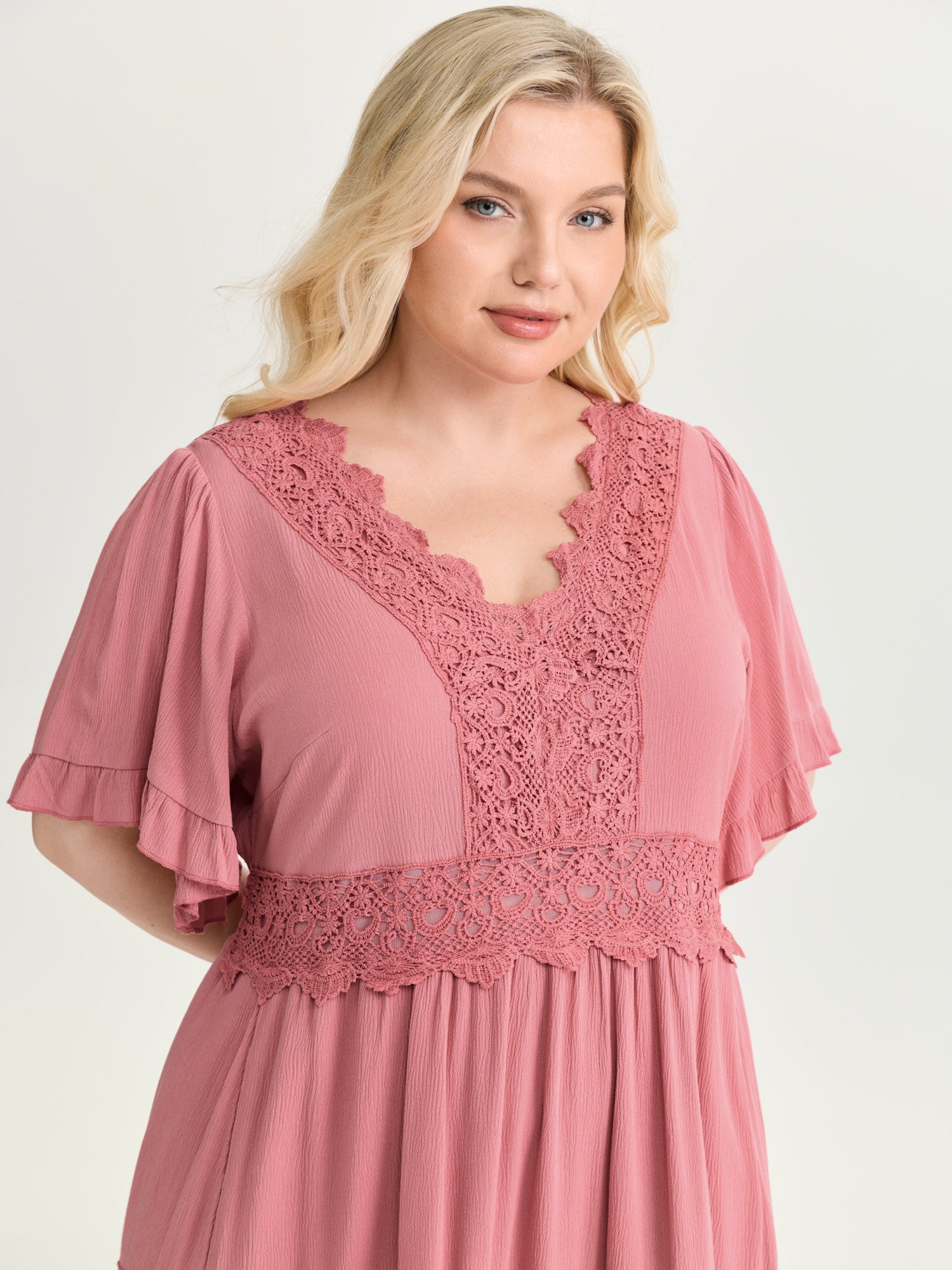 Lace Trim V-Neckline Tiered Maxi Dress
