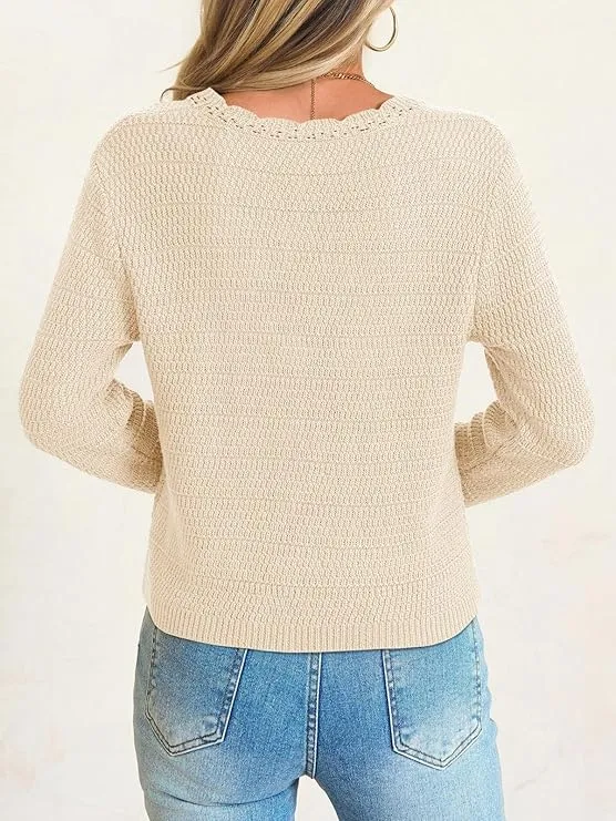 Women's V-Neck Cropped Boho Knit Cardigan