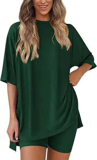 Women's Two Piece Lounge Set 2026 Summer Casual Oversized Shirts