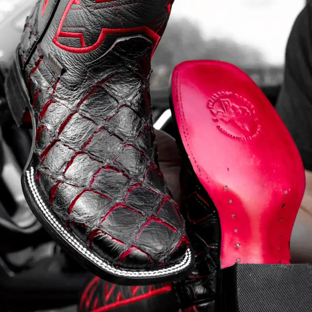 Black Cherry Pirarucu Leather Boots - Square Toe