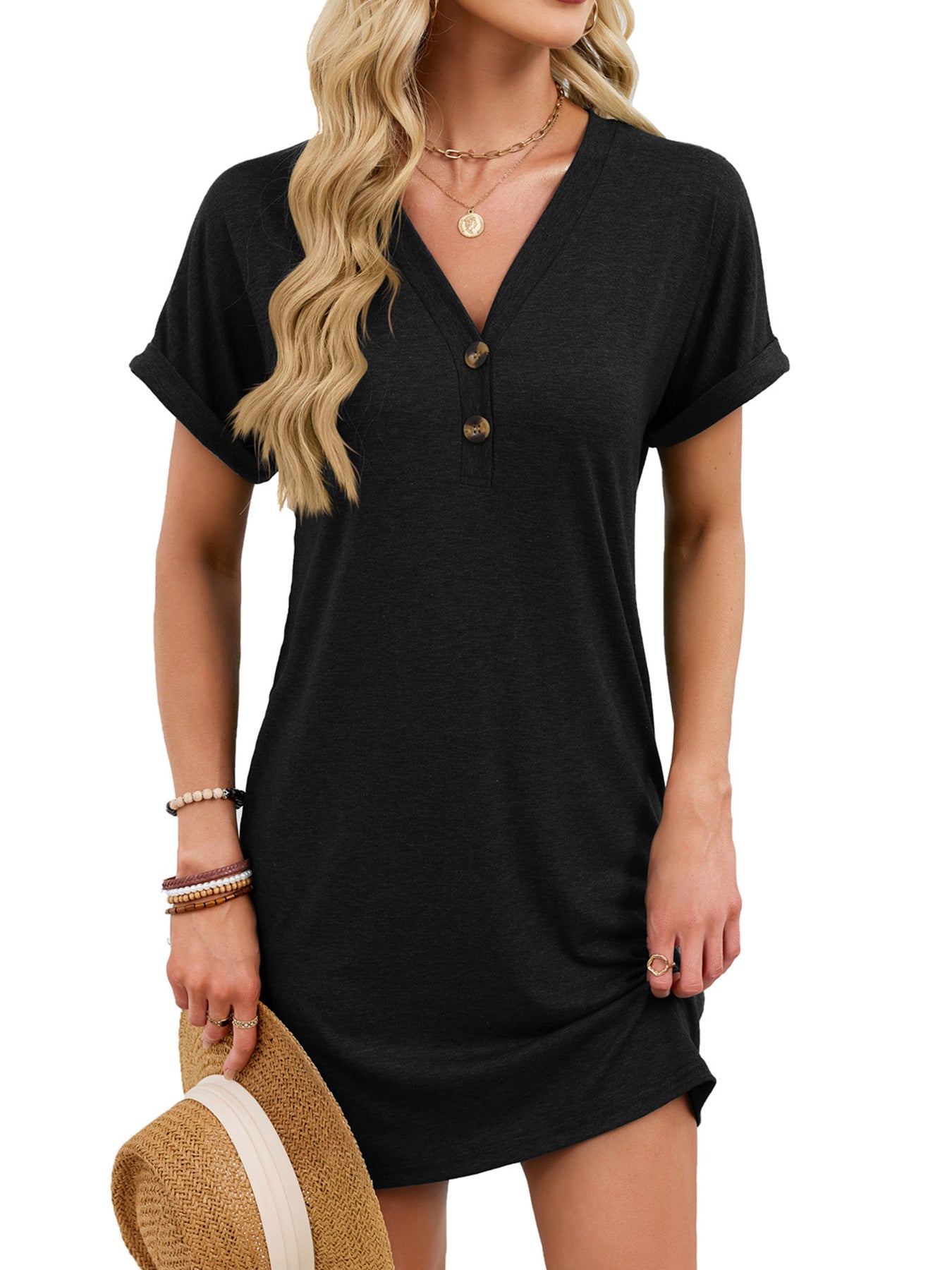 Casual V-Neck Short Sleeve T-Shirt Dress