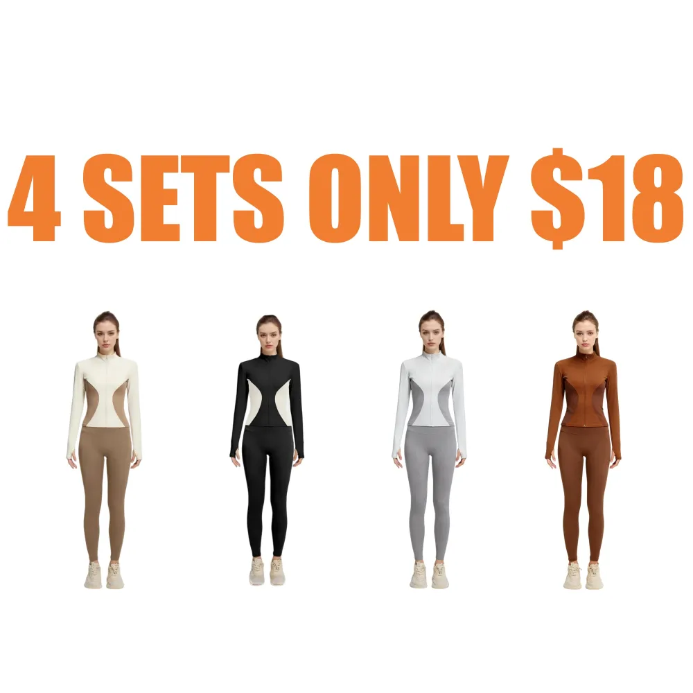 Women's Solid Zip Up Mock Neck Sports Jacket & High Waist Leggings Set