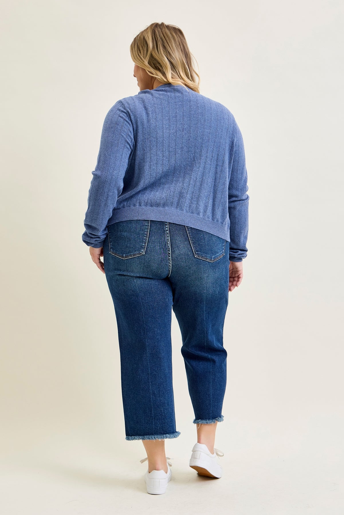 Dottie Button Fly Distressed Hem Crop Wide - PLUS