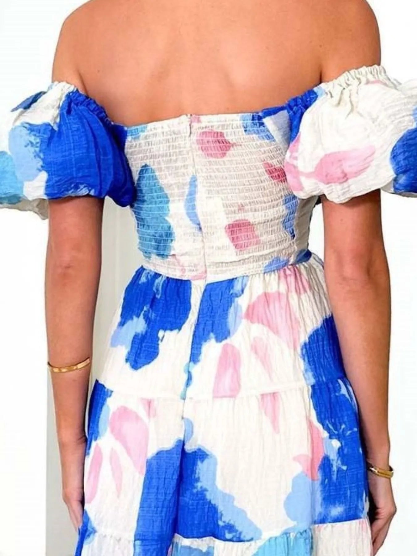 Off-Shoulder Floral Tiered Dress with Ruffle Details