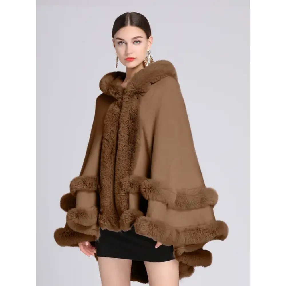 Luxury Faux Fur Hooded Cape Shawl