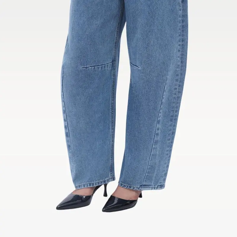 Women High Waist Baggy Barrel Leg Jeans