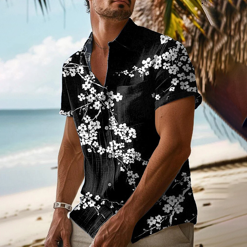 Men's Cherry Blossom Art Print Casual Button-down Shirt