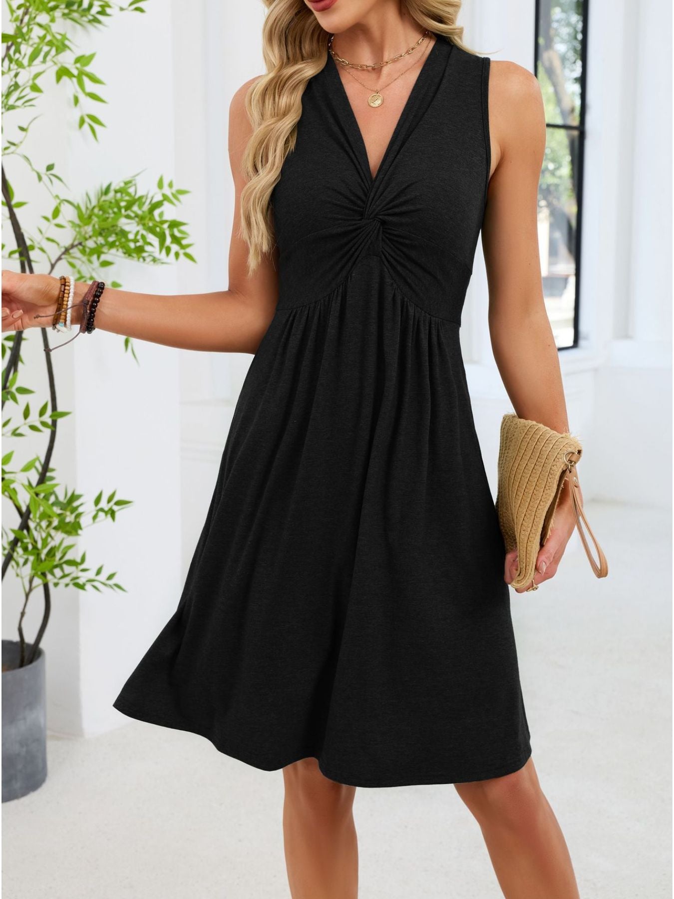 Sleeveless Twist Knot Front Casual Dress