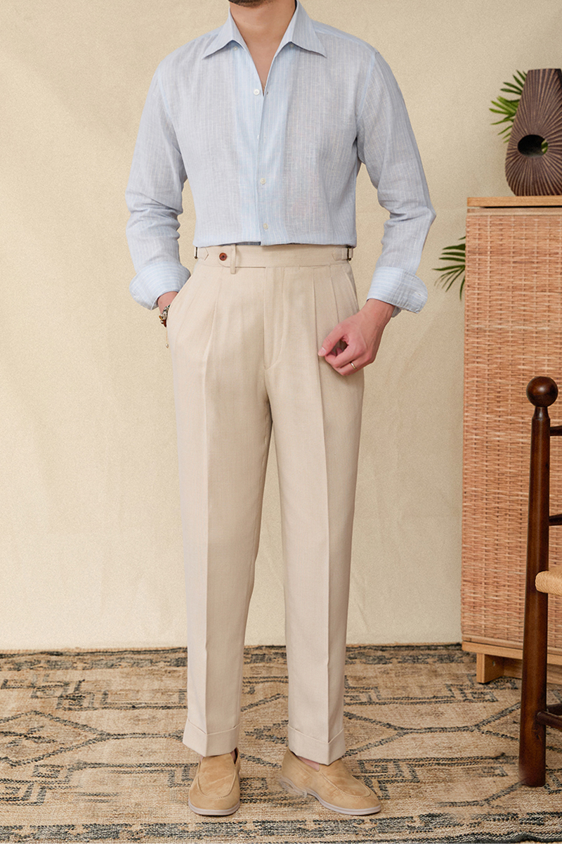 Men's Linen Blue Pinstripe Dress Shirts