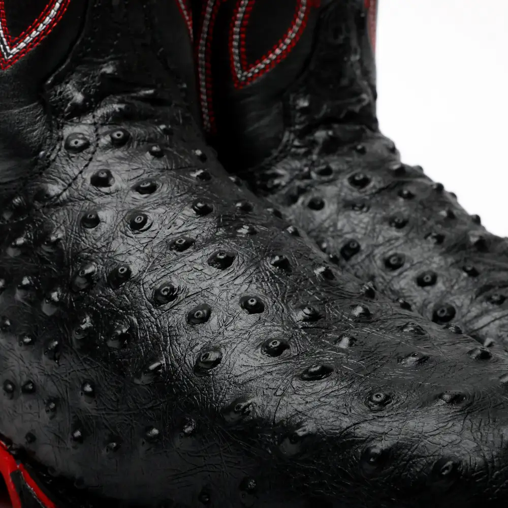 Black Ostrich Leather Boots With 3D Lightweight Sole - Composite Toe
