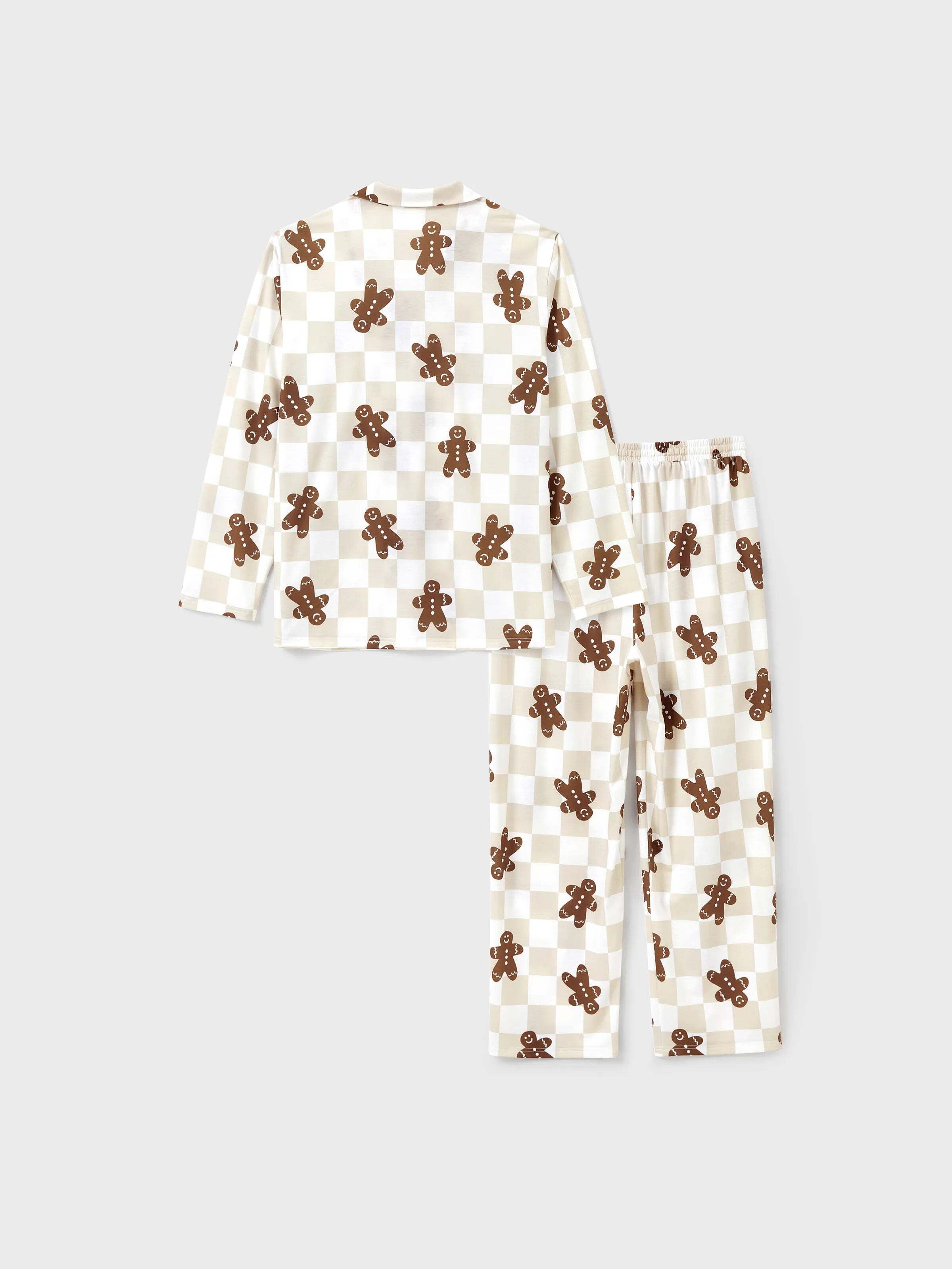 Christmas Matching Family Pajamas Set Block checkered Gingerbread Print PJS with Christmas Socks Khaki