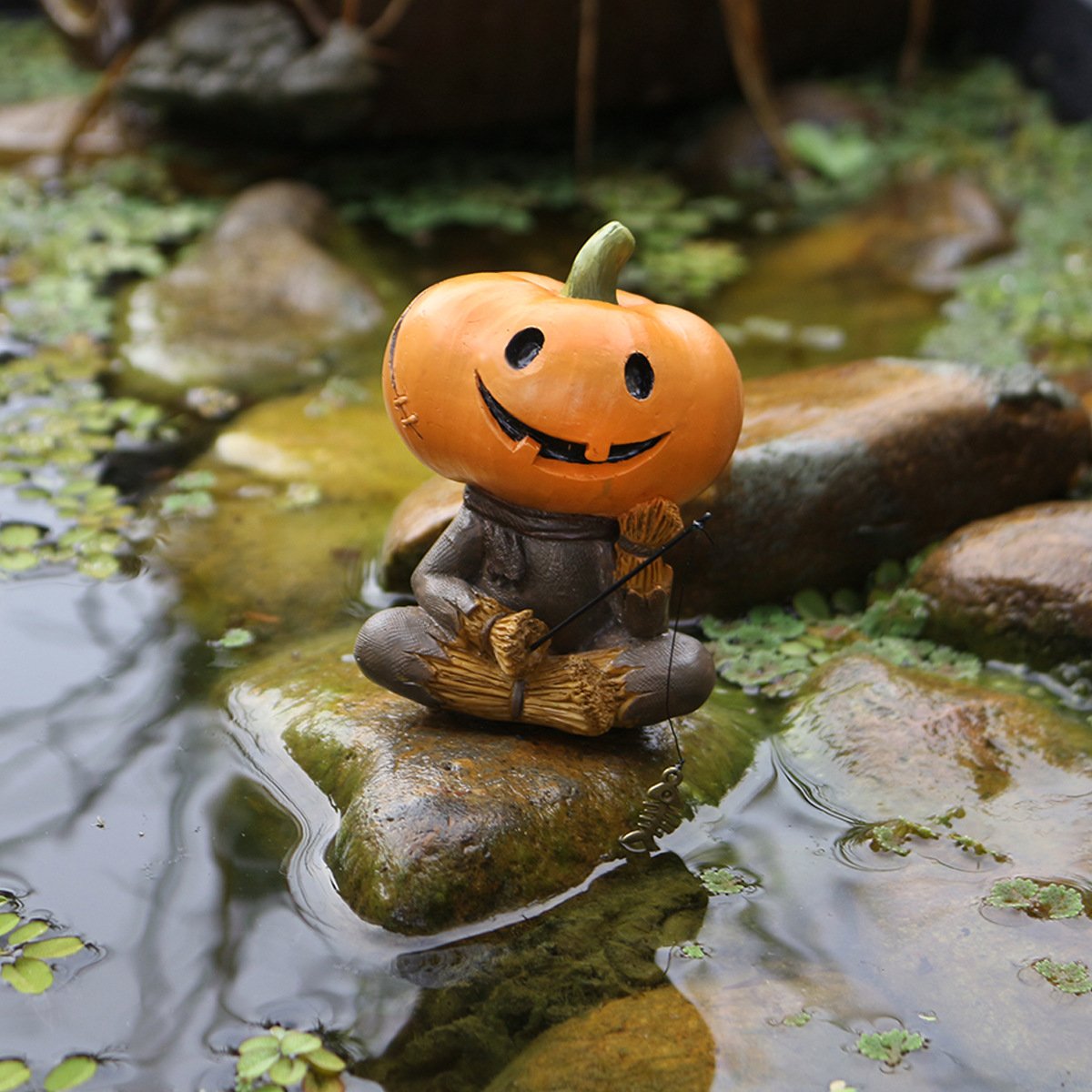 Pumpkin Fisherman Figurine A Quirky Touch of Halloween Fun
