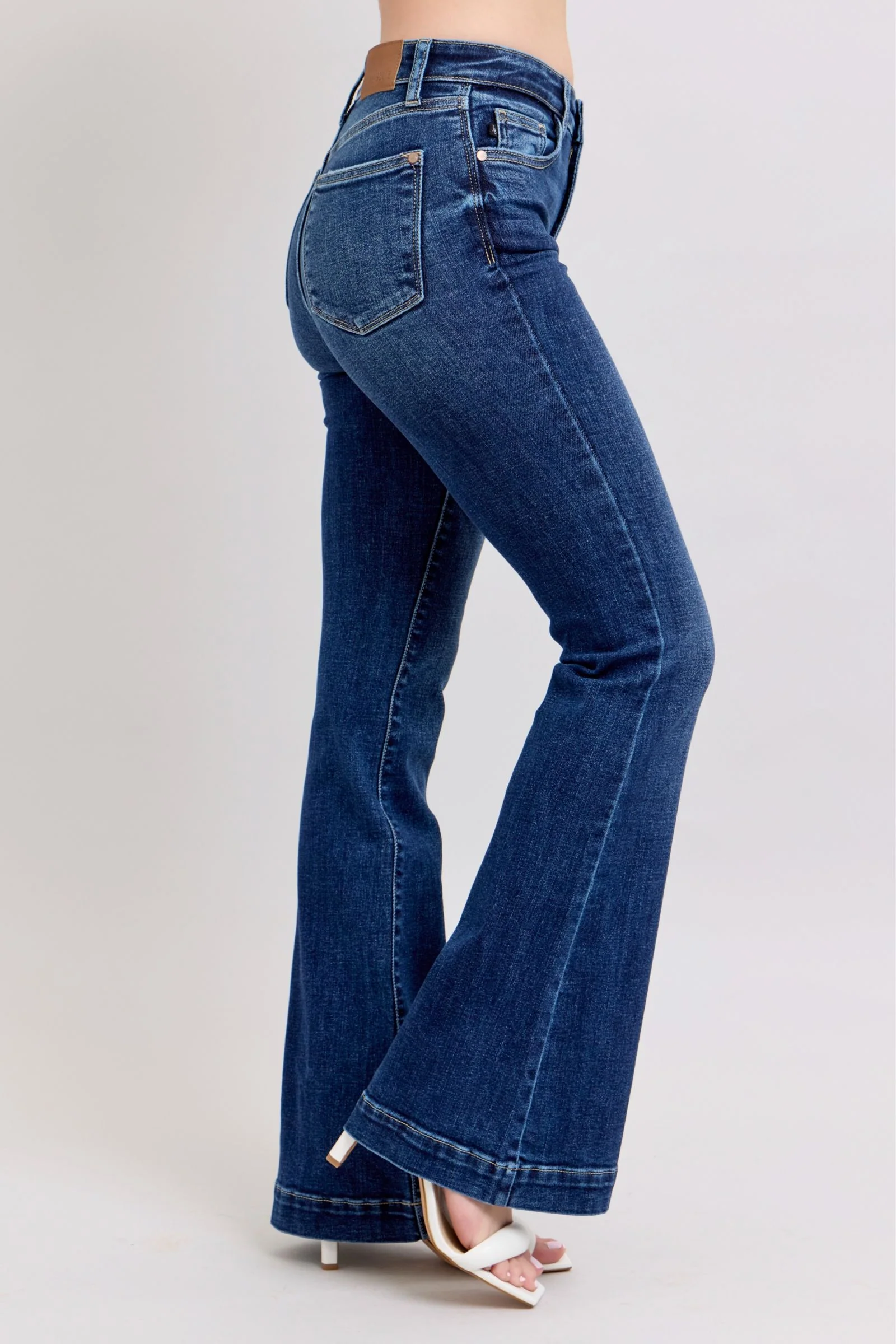 Blue Full Size High Rise Flare Jeans with Pockets Plus Size