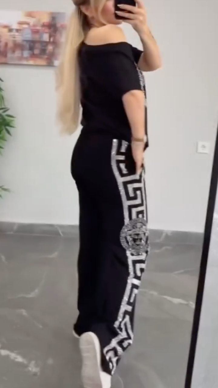 Women's Off-Shoulder Casual Rhinestone Set