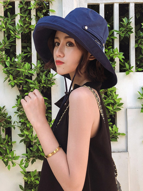 Casual Solid Sun-Protection Large Wide Brim Bucket Hat