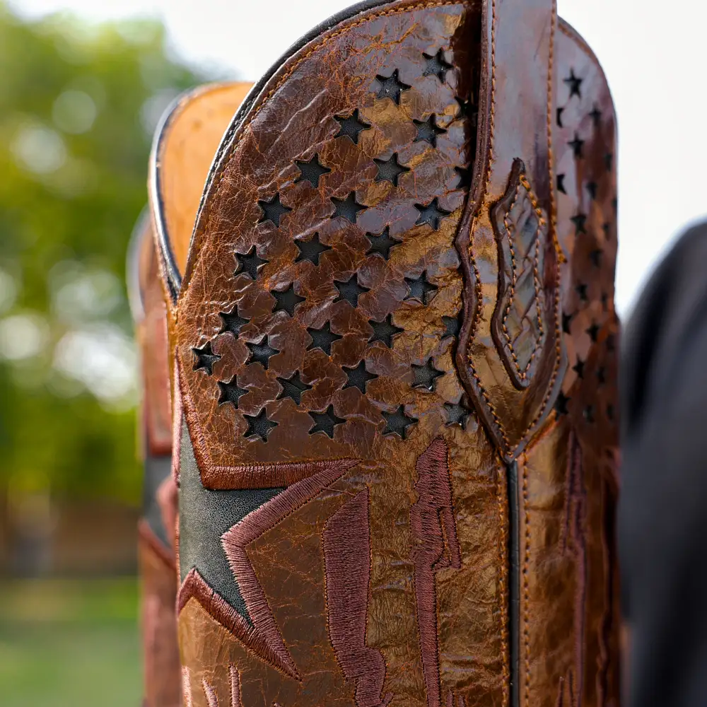 Brown Basketweave Leather Boots - Square Toe