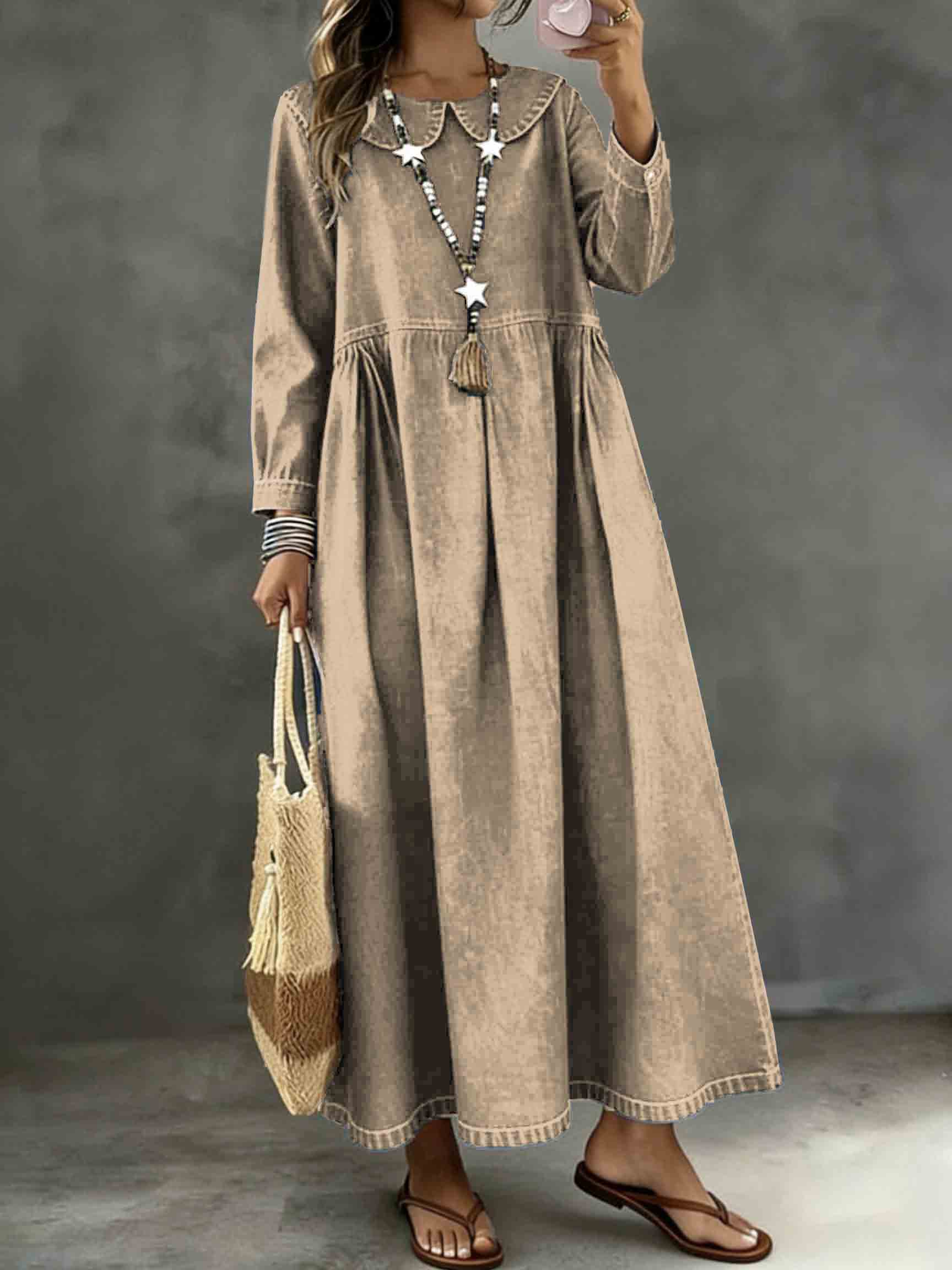 Long Sleeved Lotus leaf collar  Loose Denim Dress