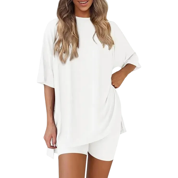 🔥Women's two-piece set: slit-hem shirt paired with shorts