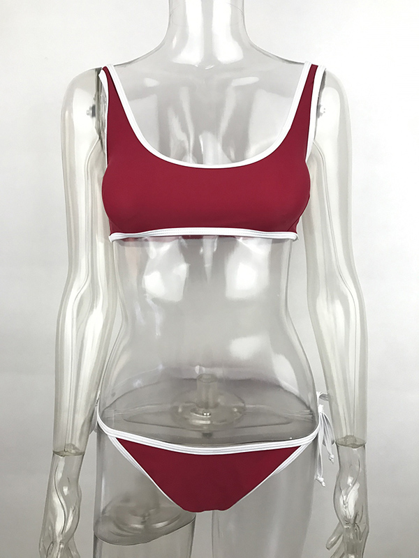 Split-Color Lace-Up  Sexy Bikini Swimwear