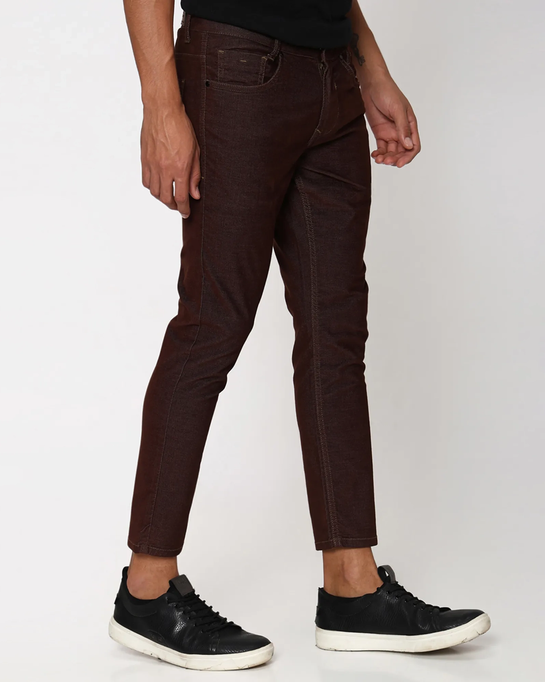 Classic Versatile Soft Slim-Fit Straight-Leg Brown Trousers