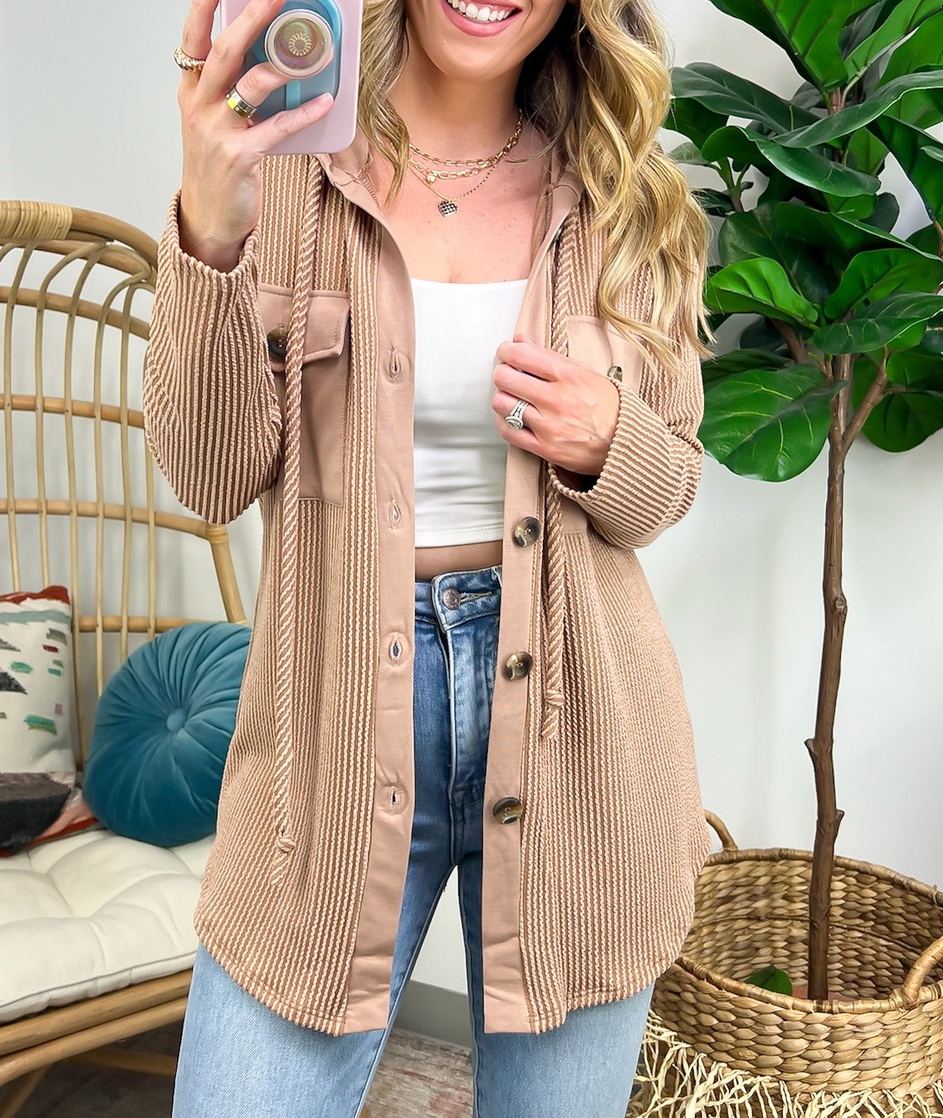 Saturday Satisfaction Ribbed Hooded Shacket