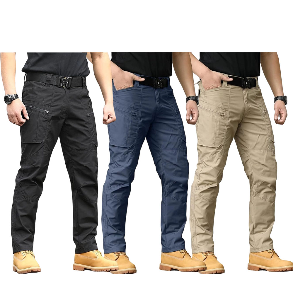 Men's Multi-Functional Tactical Work Pants, Casual Fitted Trousers, Durable Non-Stretch Fabric, Hiking & Outdoor Wear, Zipper Pocket Design, Casual Style