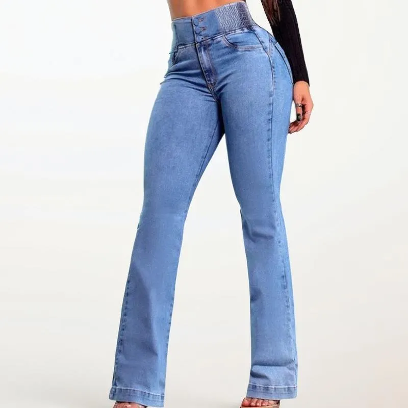 2026 Elastic Waist High Waist Stretch Tights Slightly Flared Hip Lift Denim